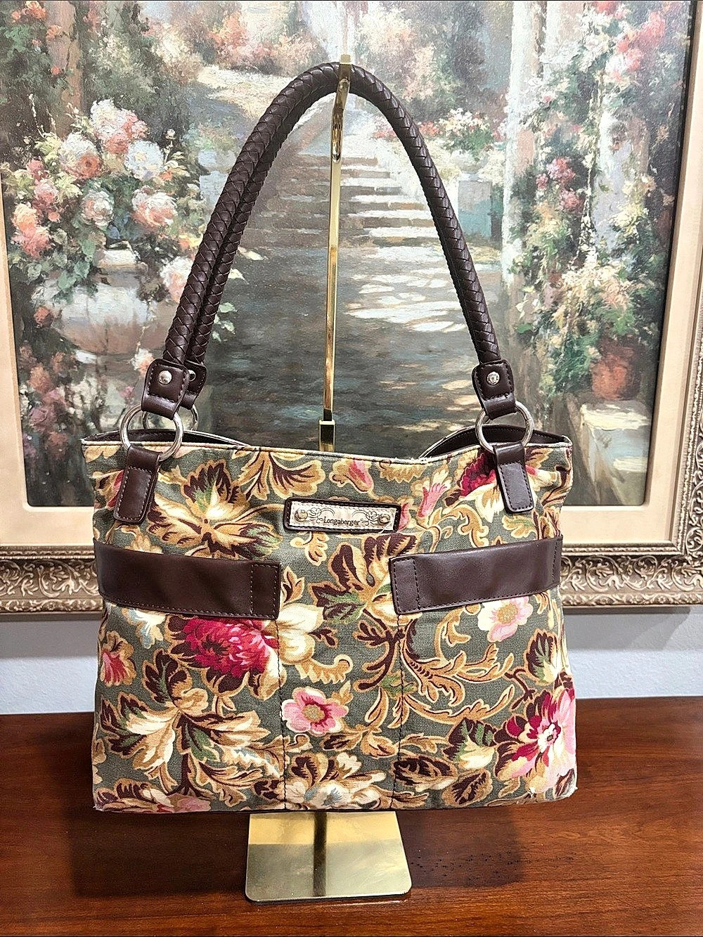 Longaberger Fall Floral Tapestry Tote Brown & Multicolor
